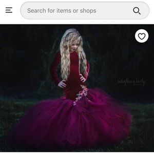 Girls Handmade Burgundy Velvet Mermaid Tulle Gown